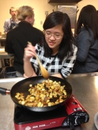 Frying potatoes for our grocery store challenge! 