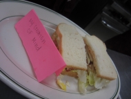 "My Creation of Mind" sandwich featuring artichoke hearts, turkey, and a fried egg!