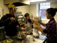 Aja, Jennifer and Mahlet making gluten-free brownies for Maya's food allergy challenge